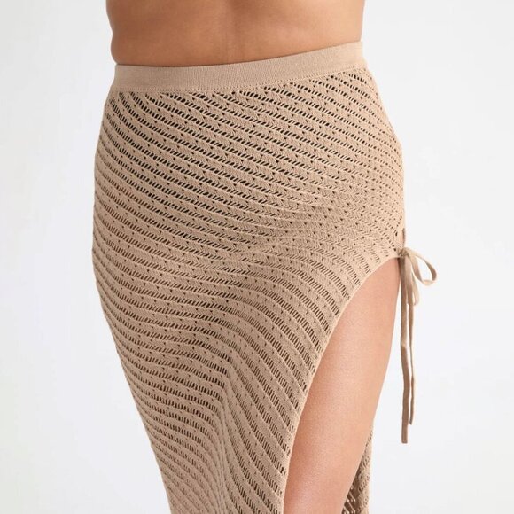 NWT Knix Crochet-Knit Maxi Beach Skirt Cover-Up Taupe Tan M/L - Picture 4 of 9